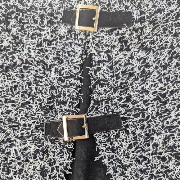 Lars Black & White Fuzzy Knit Sweater with Open Mesh Back & Buckles - Picture 4 of 7